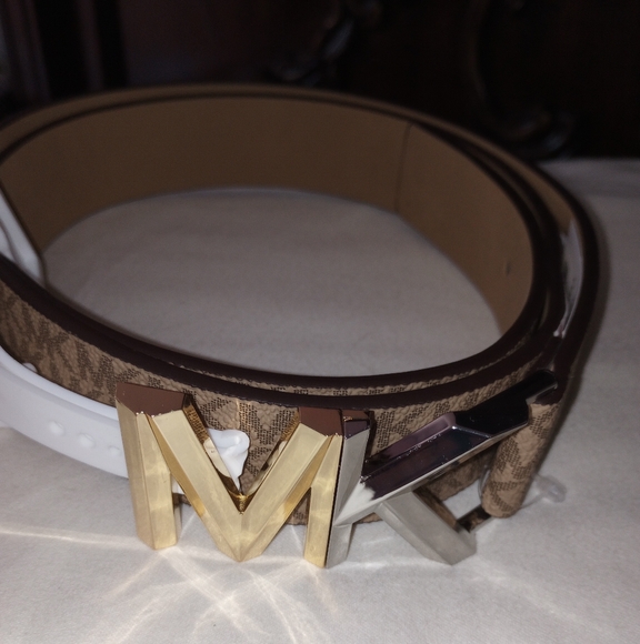 Michael kors ladies golden and silver metal logo belts main image 4